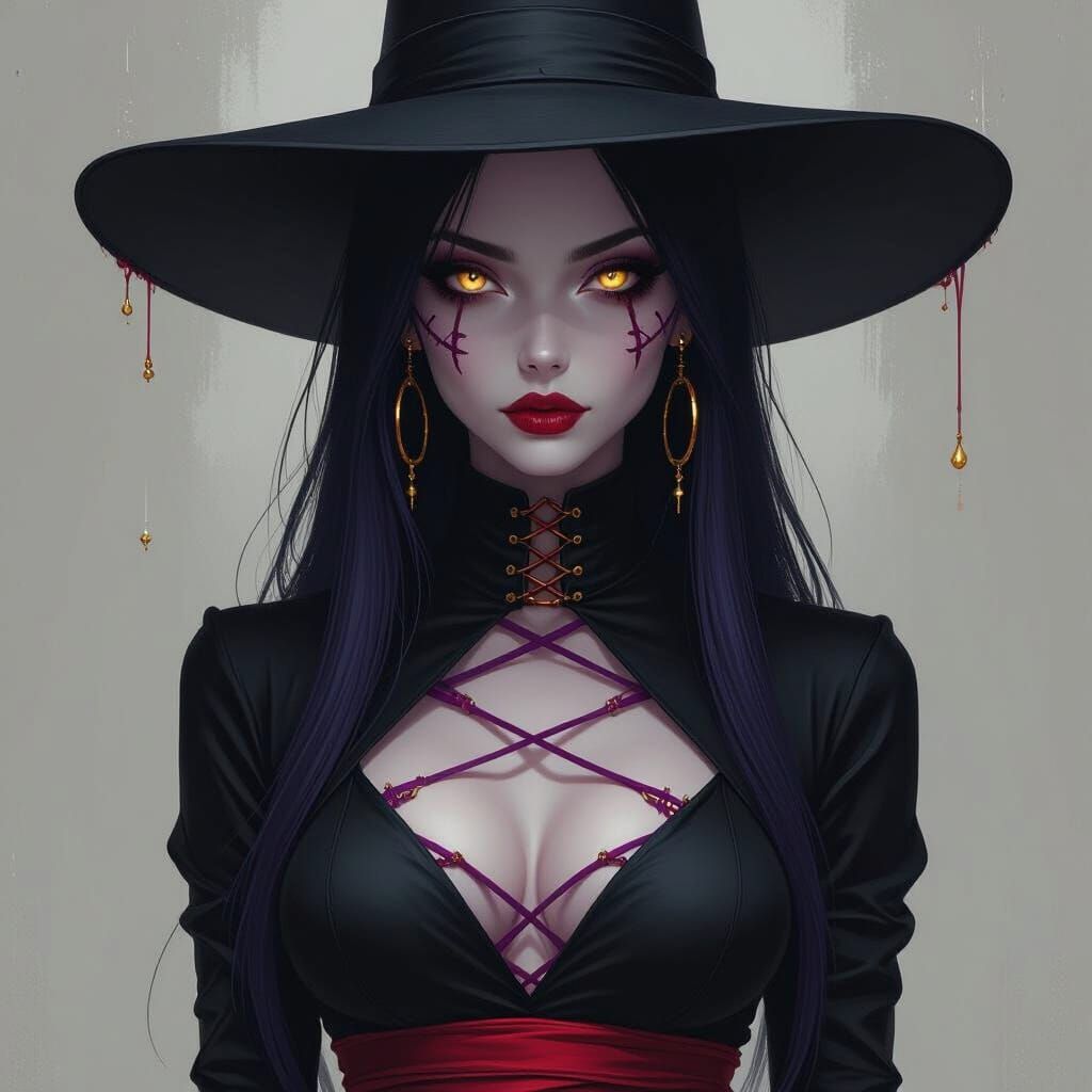 Violet Stitched Woman in Dark Futurism Style