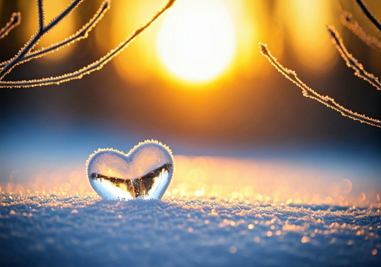 Heart-Shaped Crystal in Winter Sunset