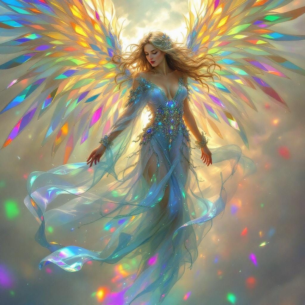 Iridescent Angel in Art Nouveau Style