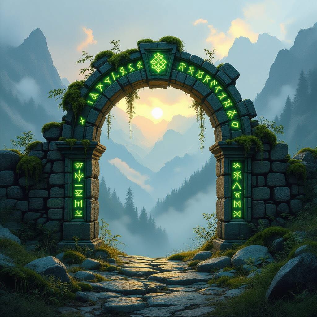 Mystical Stone Archway in Mountain Pass