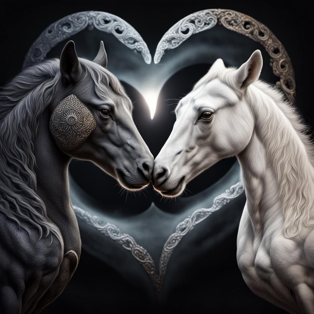 Yin and Yang Horses in Heart Shape