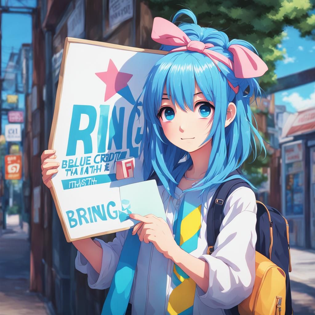 Anime Girl with Sign in Lo-Fi Pastel Art