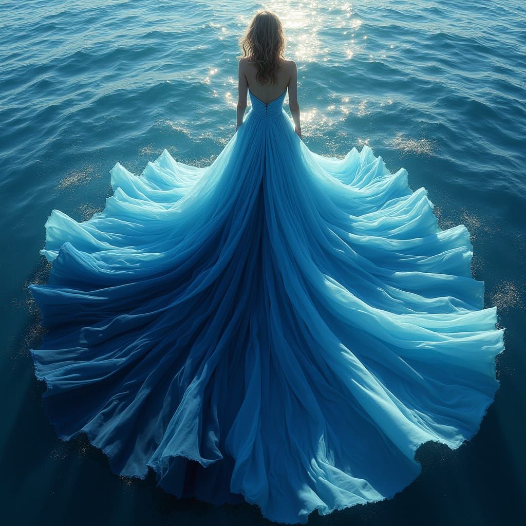 Ethereal Ocean Goddess in Shimmering Gown