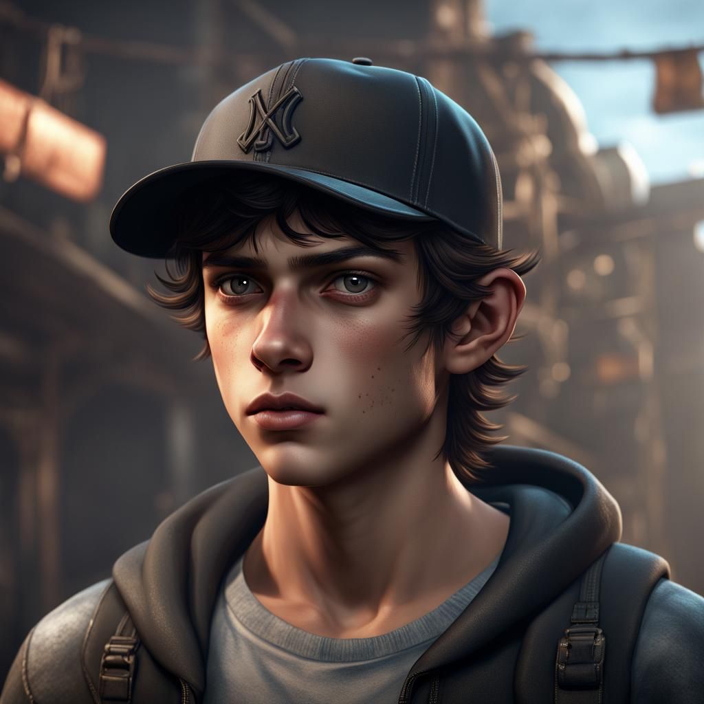 Grungy Teenager with Baseball Cap in Detailed Matte Painting