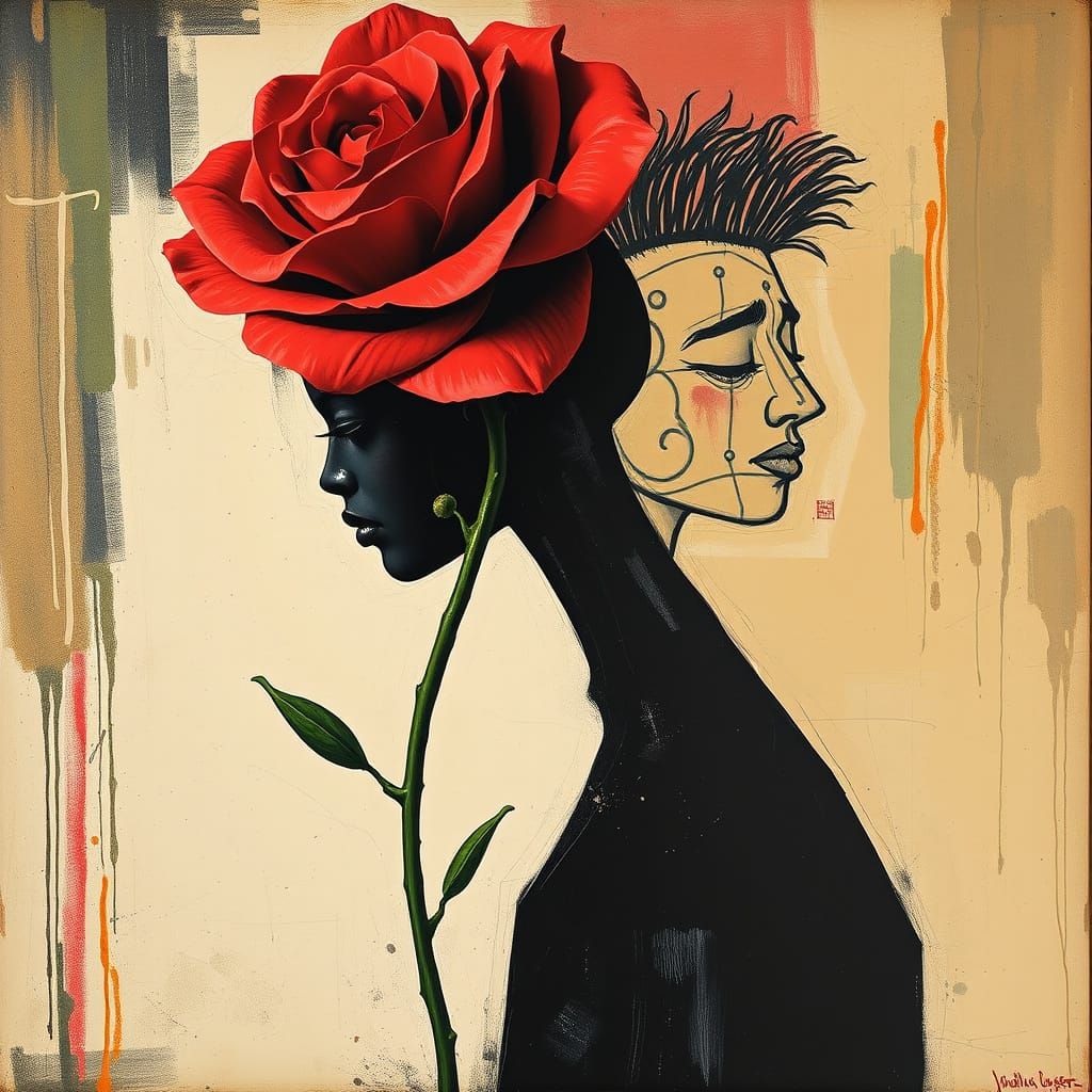 Rose Painting Inspired by Judith Leyster and Basquiat