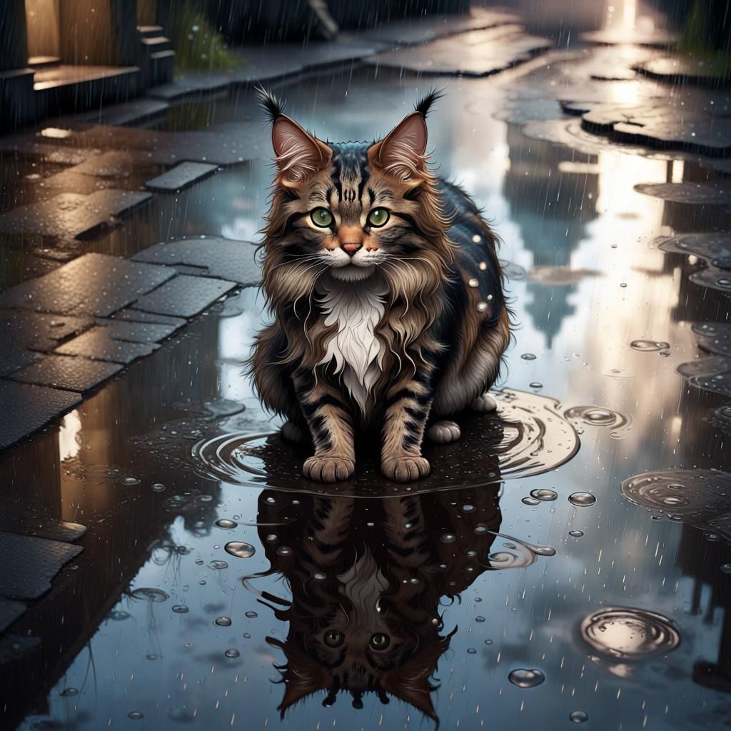 Maine Coon Cat Reflected: Fantasycore Masterpiece