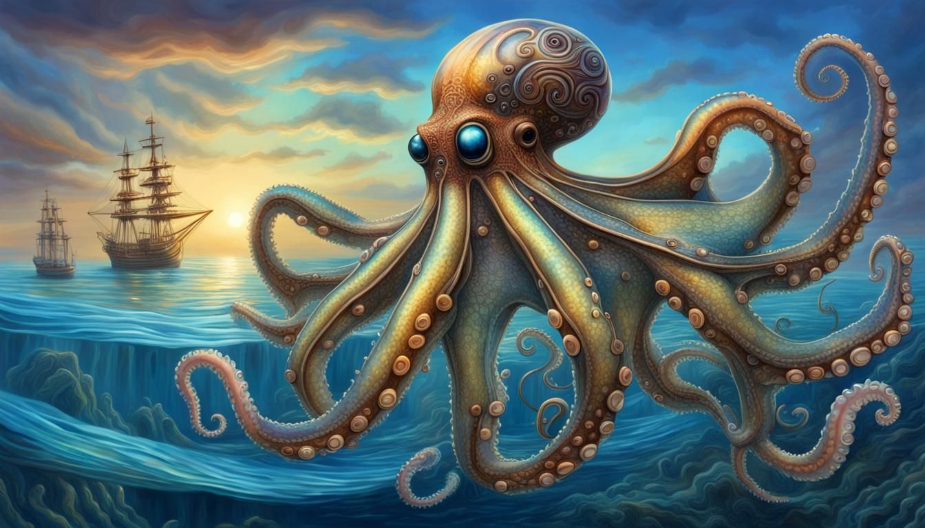Steampunk Glaucus Atlanticus Octopus in Serene Sea