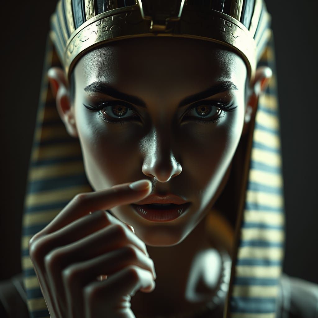 Ethereal Ancient Egyptian Goddess Shh Gesture