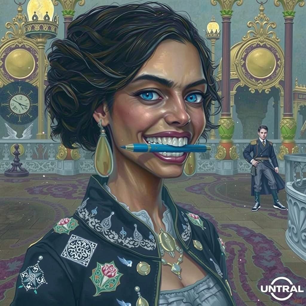 Frustrated Woman Trapped by White Marker, Ethereal Glow