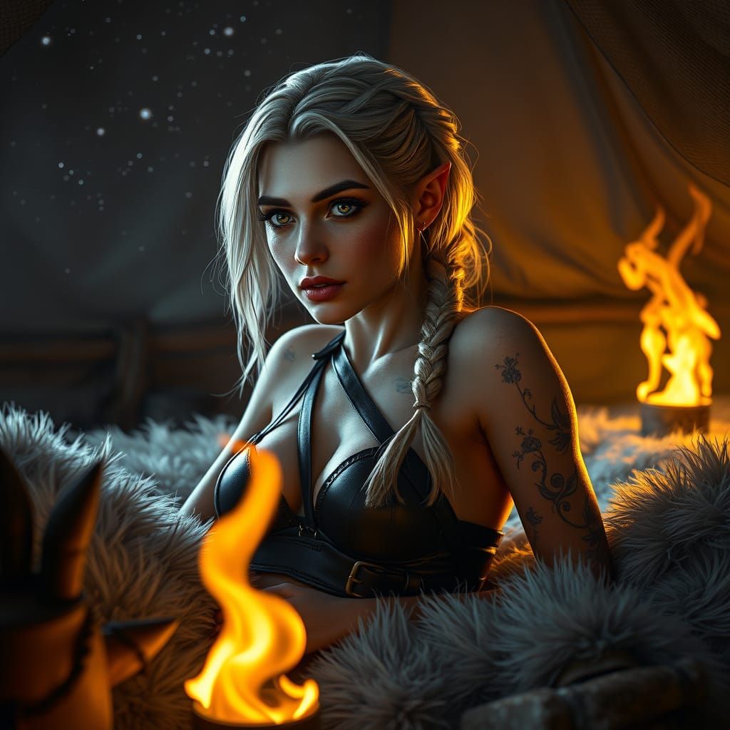 Svelte Half-Elf Woman in Ritualistic Dark Fantasy