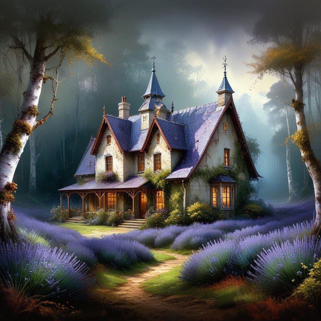 Lavender Cottage in Autumnal Forest