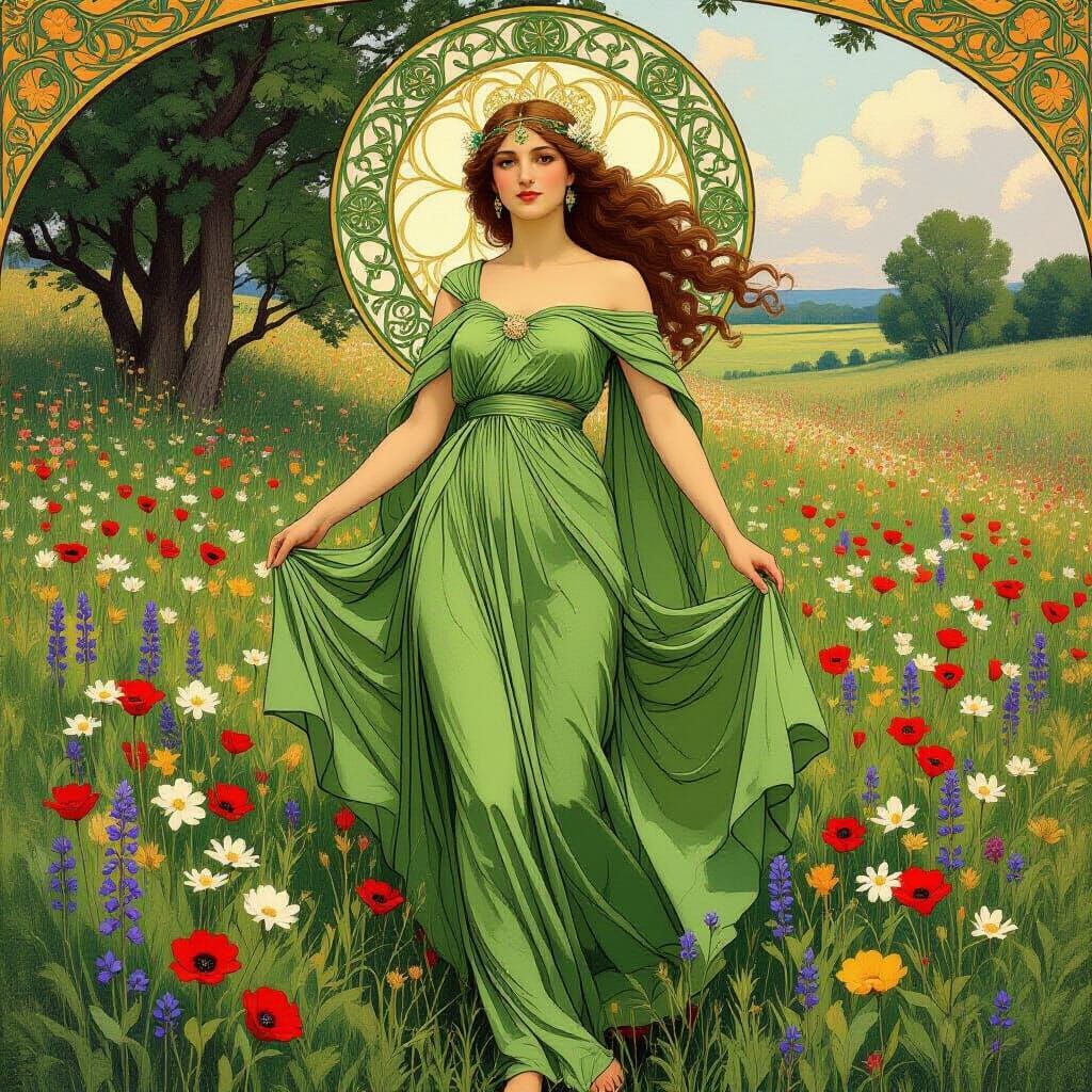 Bulgarian Nature Goddess in Art Nouveau Style