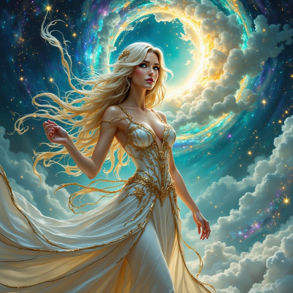 Celestial Woman with Sun and Moon Eyes