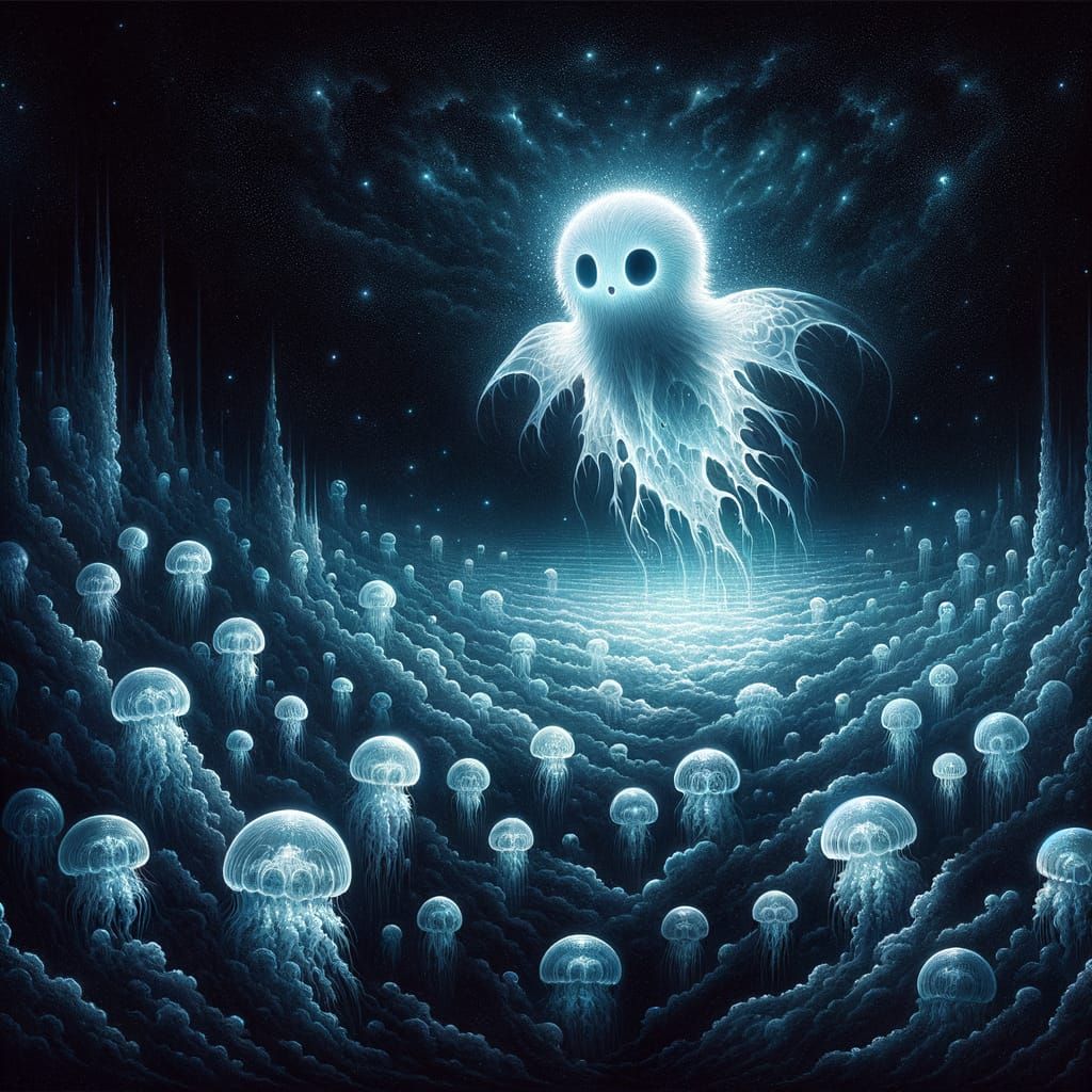 Gothic Ocean Abyss: Glowing Bioluminescent Creature