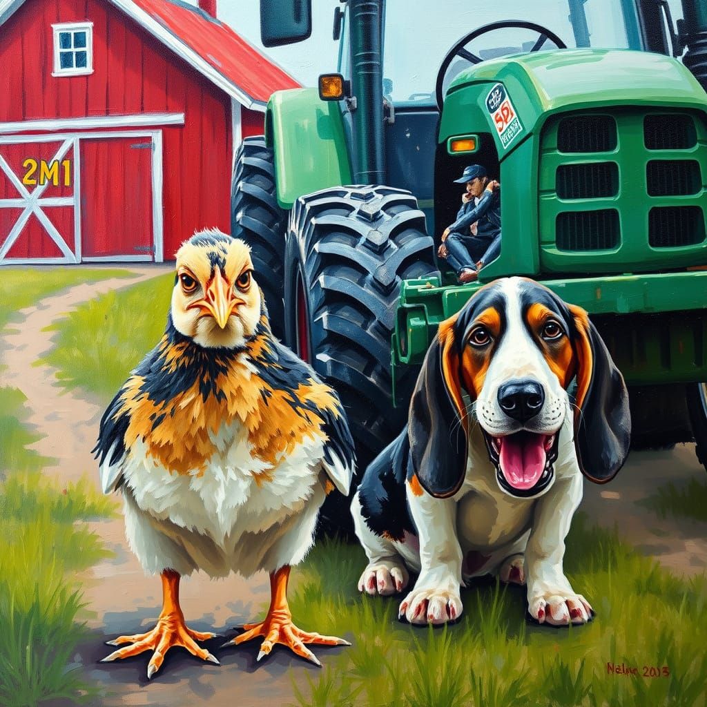 Grumpy chick next to slobbery happy basset hound puppy with ...