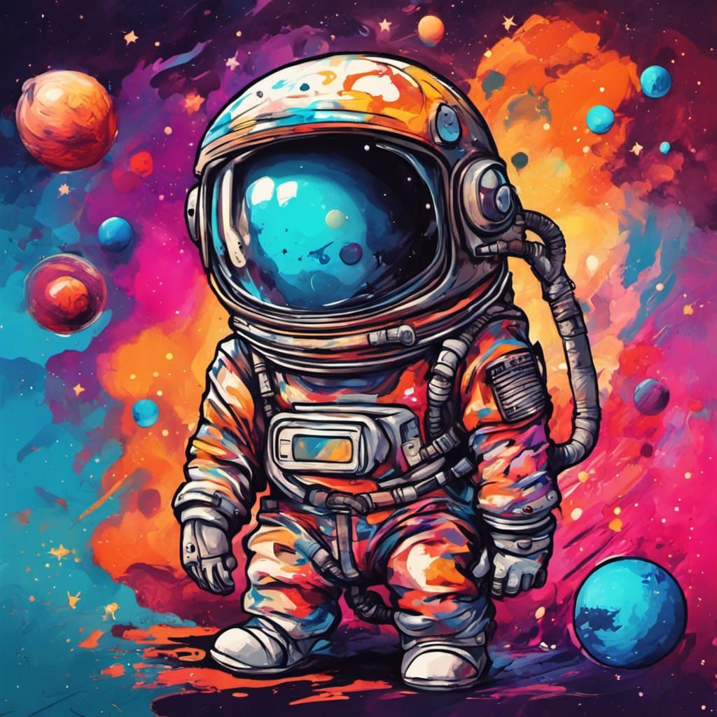 Chibi Astronaut in Space: Graffiti Art Style