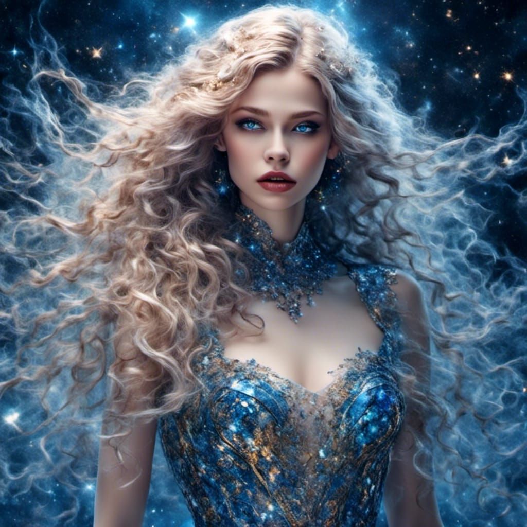 Attractive Woman in Starry Sky: Digital Matte Painting