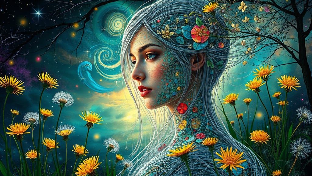 Eco-Art Portrait: Woven Woman in Natural Landscape