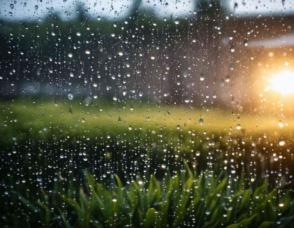 Droplets on a Rainy Window in Vibrant Bokeh