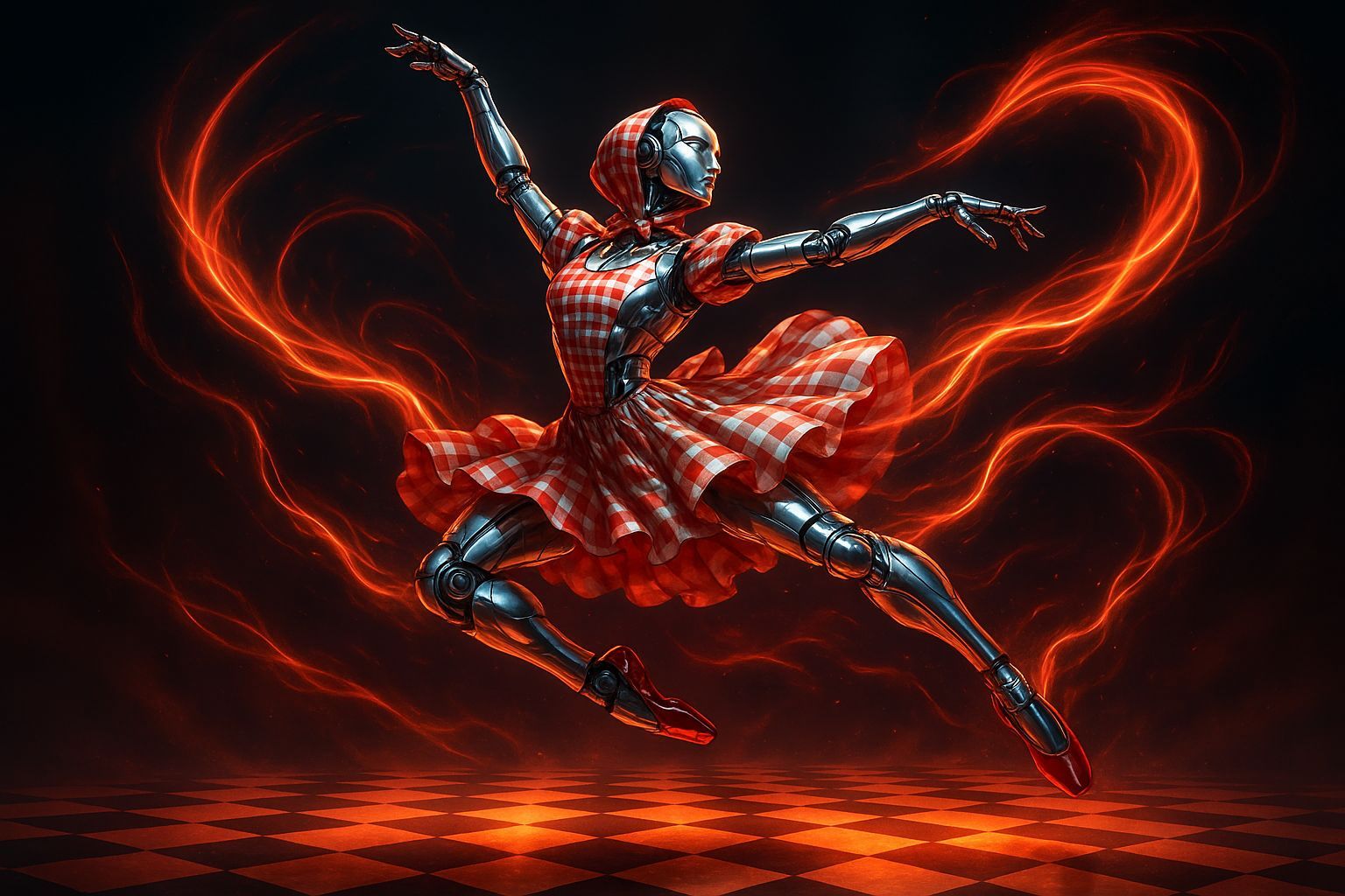 Sci-Fi Robot Ballerina's Fiery Performance
