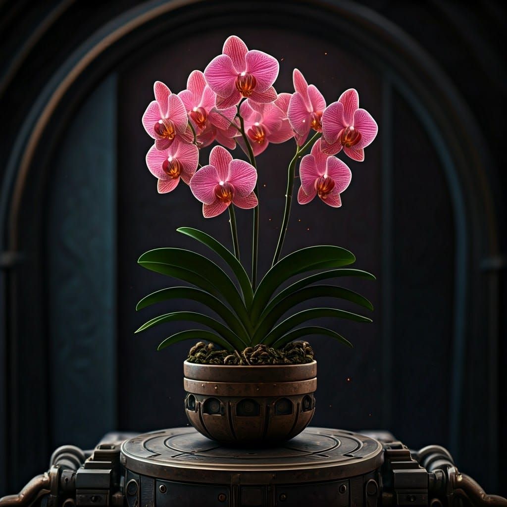 Steampunk Orchid Blooms Amidst Winding Windmill Gearwork