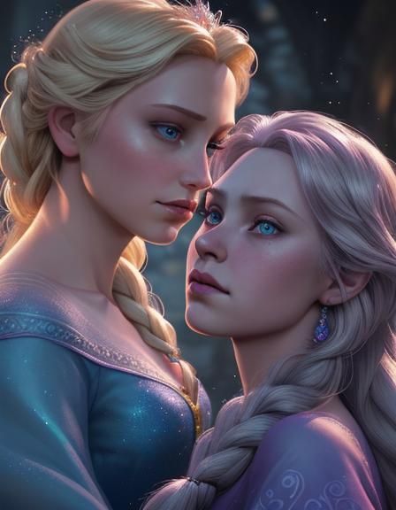 Elsa and Rapunzel in Dark Disney Style