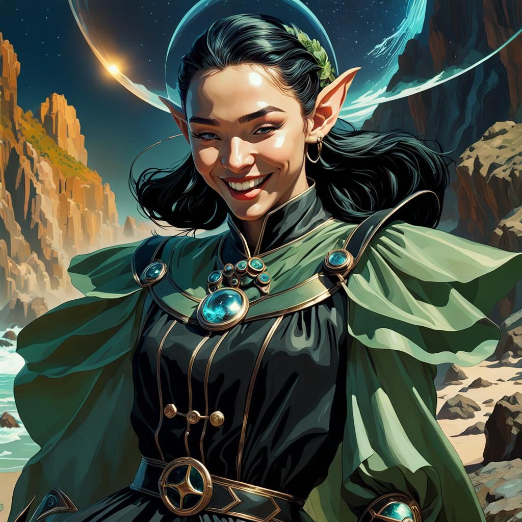 Laughing Elf in Enchanted Double-Exposure Seascape