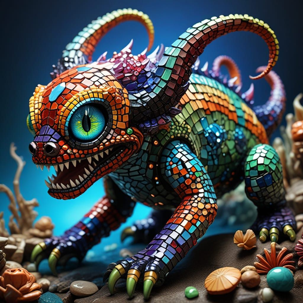 Gaudi-Inspired Mosaic of a Ferocious Alien Pet