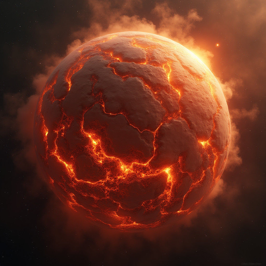 Fiery Lava Planet Enveloped in Frost Mist