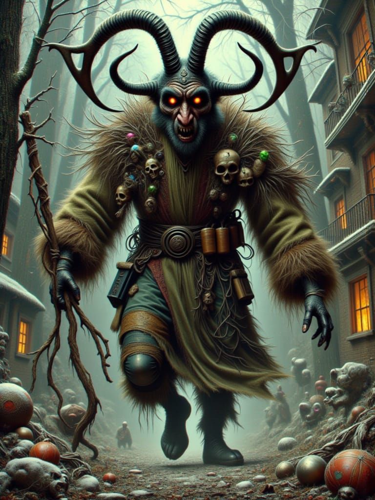 Imposing Krampus Figure with Graphic Eye Treatment