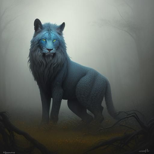 Majestic Felion in Mystical Temple: Fauvist Expressionism