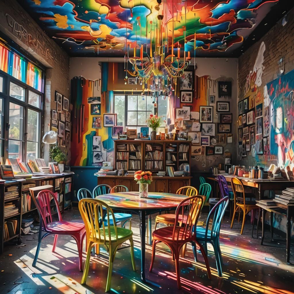 Rainbow Dining Room in Surreal Graffiti Art Style