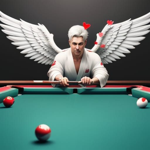 Winged Cupid Plays Pool in a Unique Twist