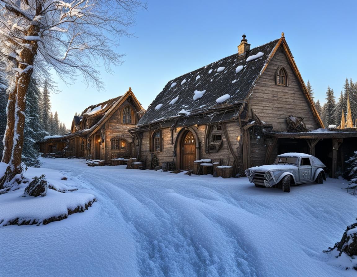Sci-Fi Hobbit World with Flying Cars in Space