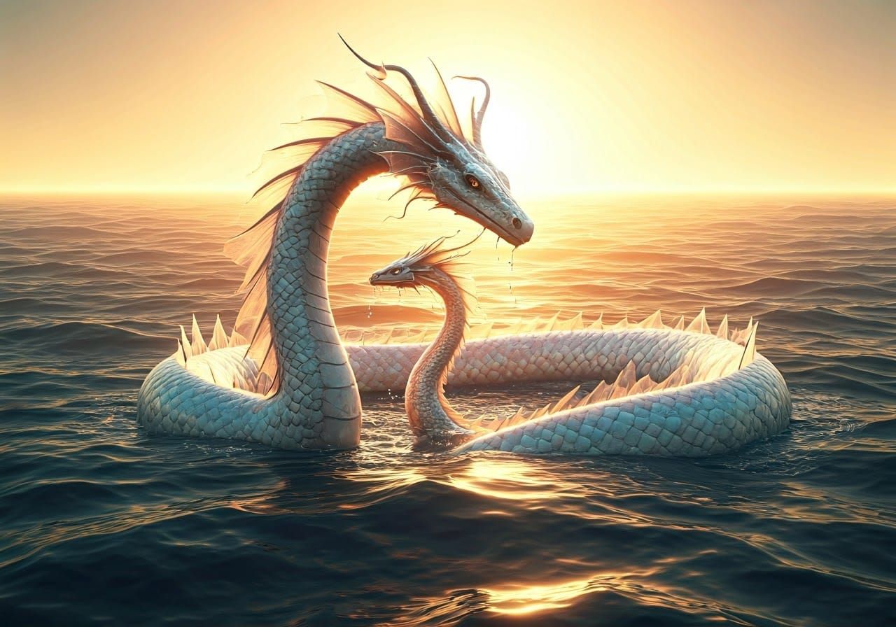 Majestic Sea Serpent with Baby in Morning Light