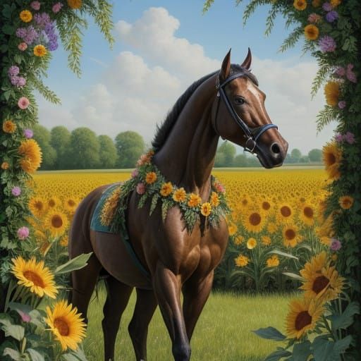 Regal Thoroughbred in Lavender Floral Wreath