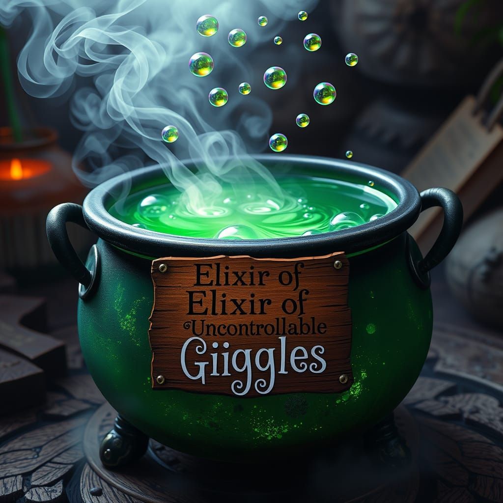 Mystical Elixir of Uncontrollable Giggles in Whimsical, Hand...