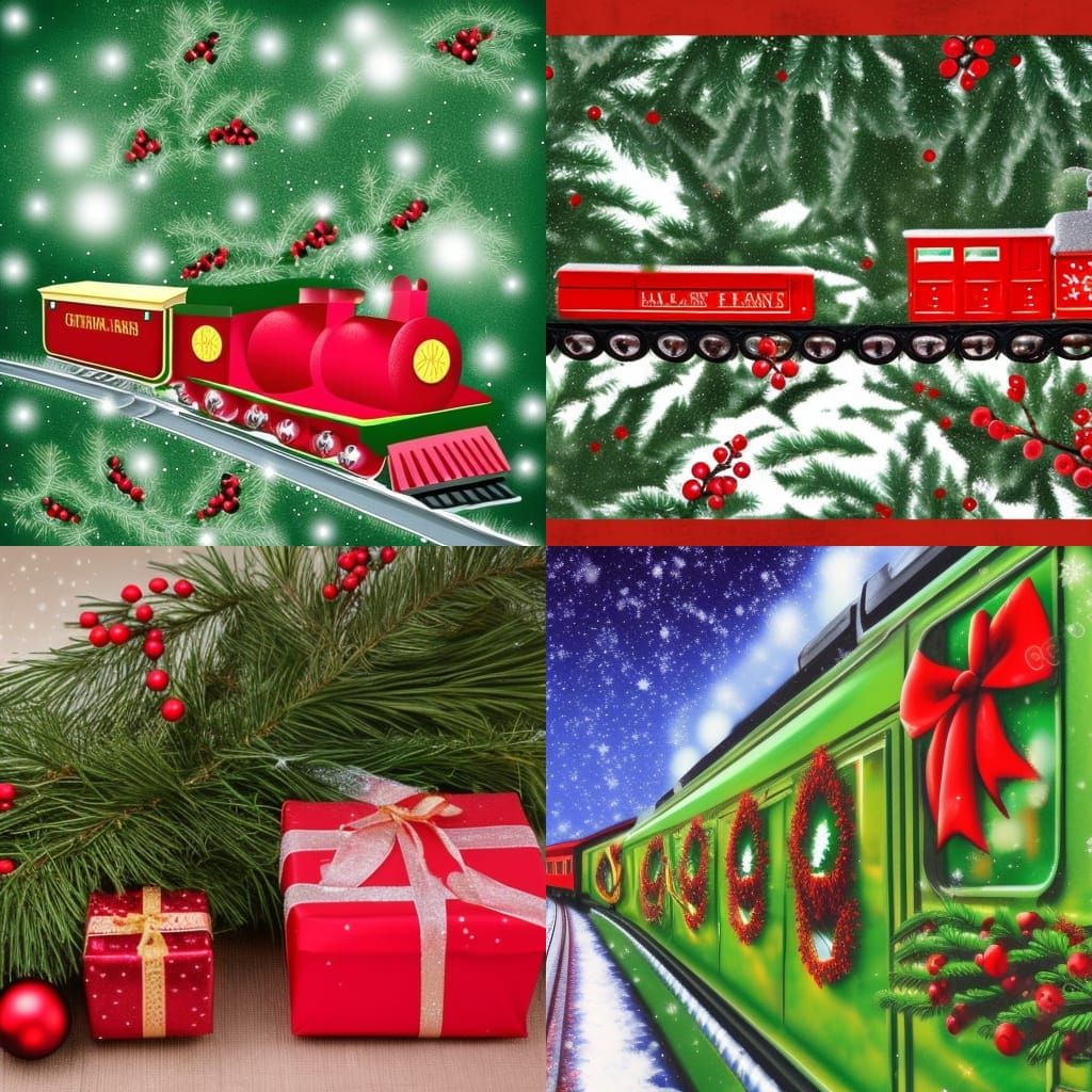 Christmas Train with Santa and Holly, Iridescent Style