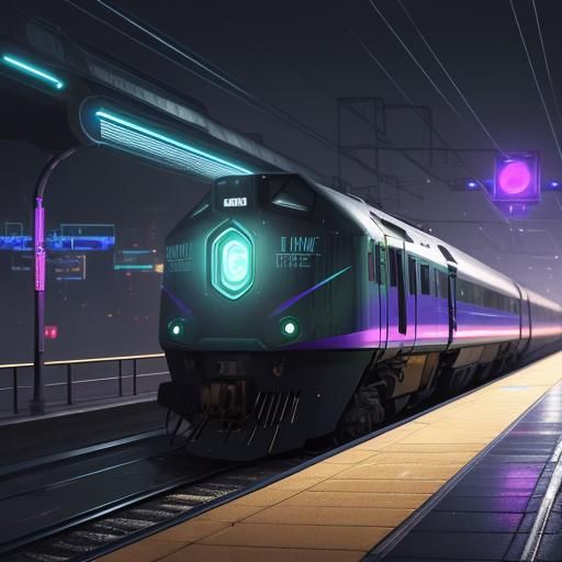 Neon Cityscape Train in Hyperrealistic Sci-Fi Art