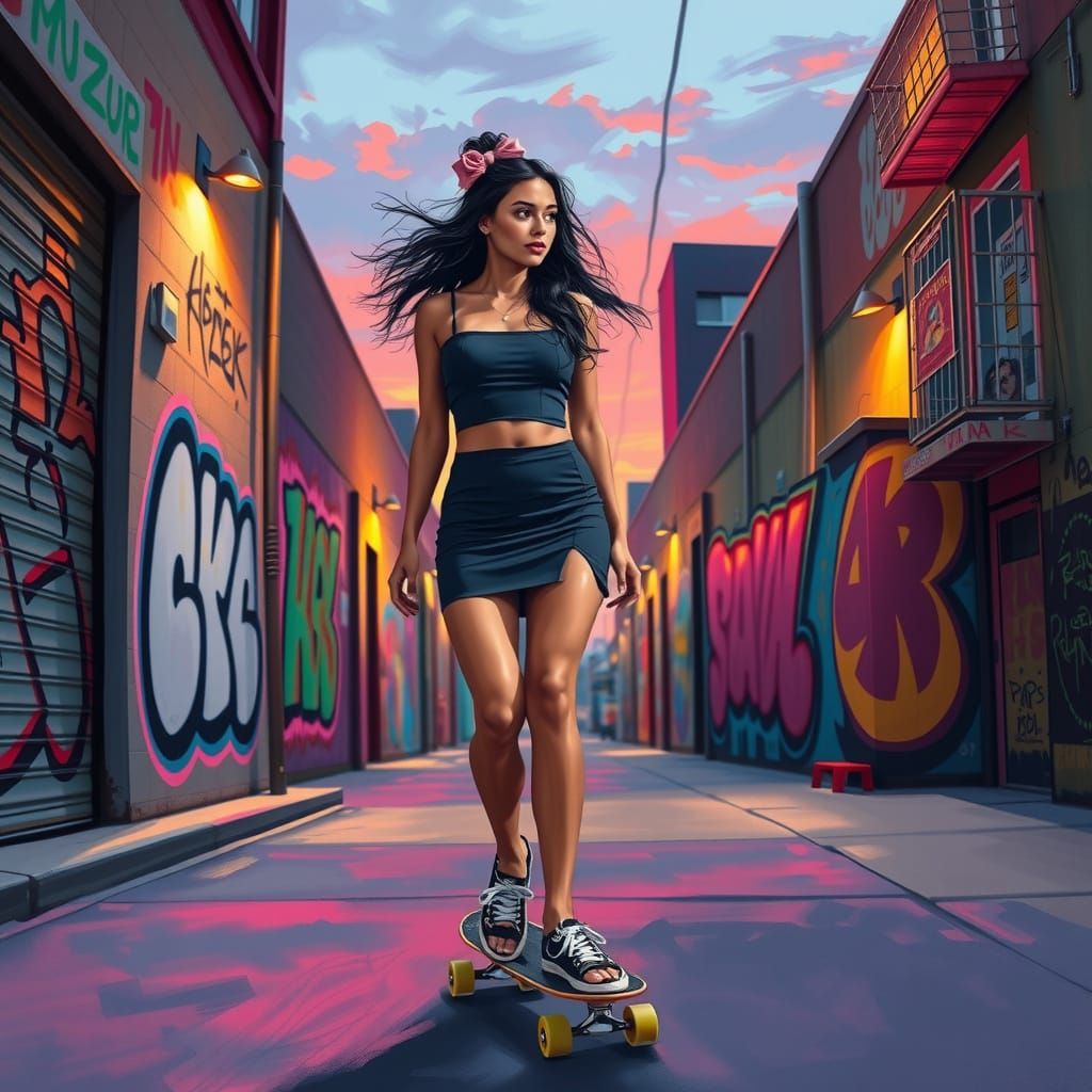 Vibrant Mexican Skateboarder in Impressionistic Style