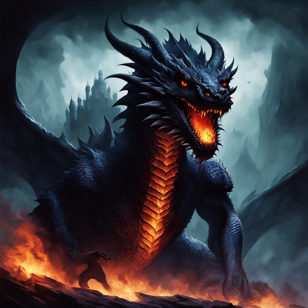 Dark Fantasy Dragon in Mysterious Atmosphere