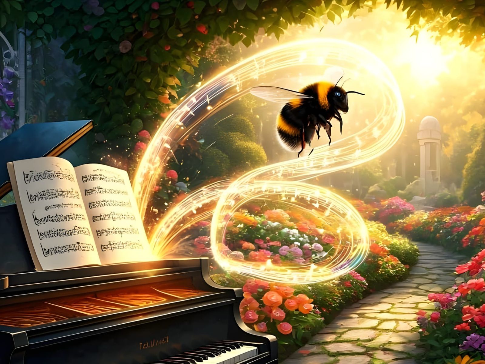 Bumblebee in Vibrant Garden, Inspired by Rimsky-Korsakov's '...
