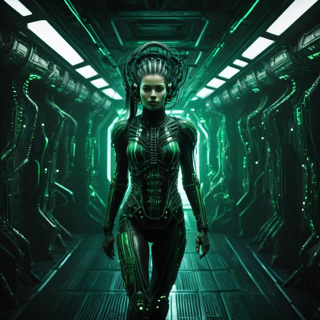 Captivating Borg Woman in Biomechanical Sci-Fi Illustration