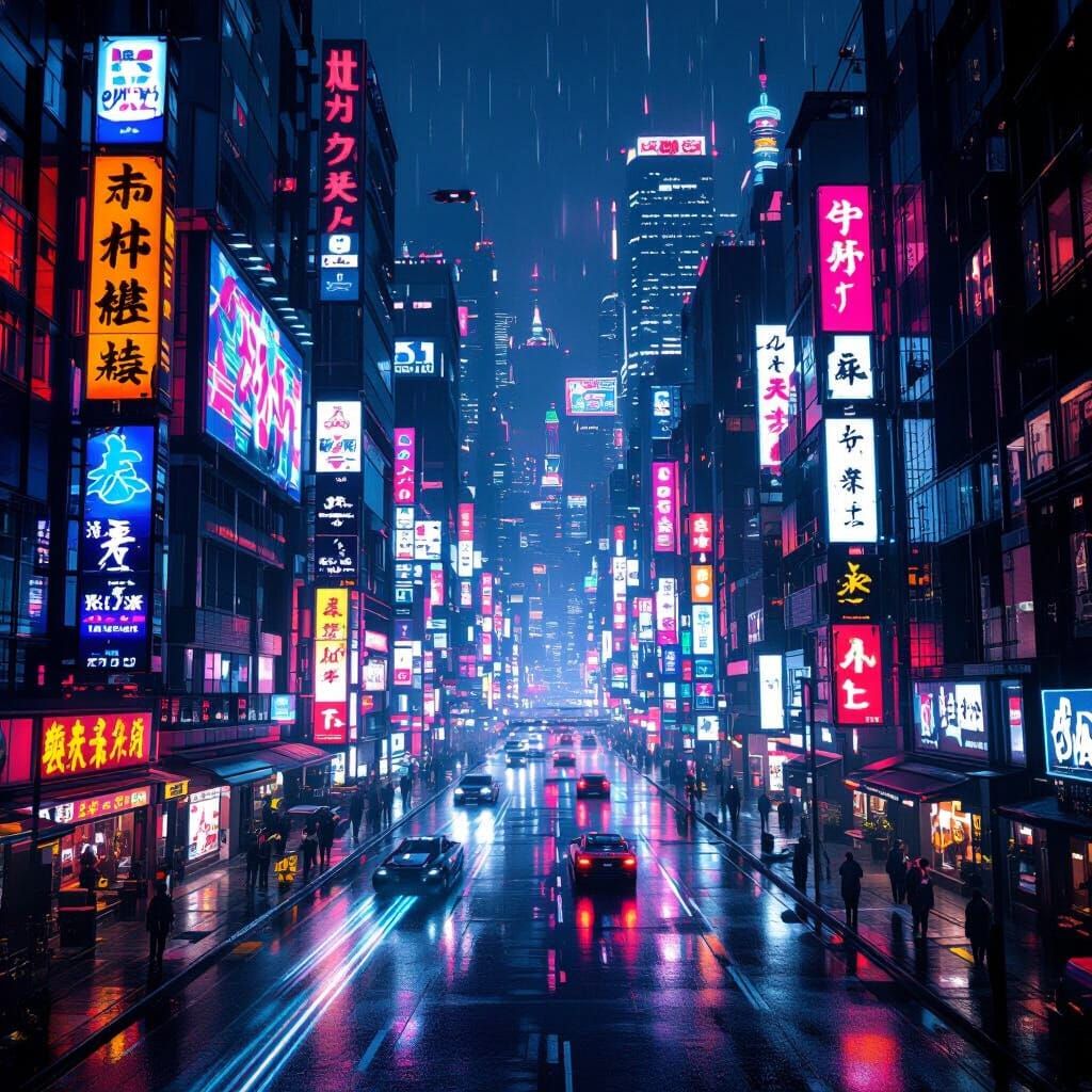 Neo-Kyoto Futuristic Cityscape At Night
