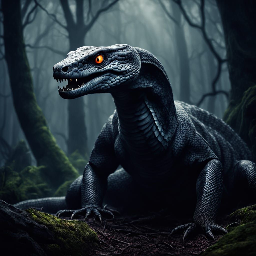 Mystical Serpentine King Cobra in Dark Fantasy Forest