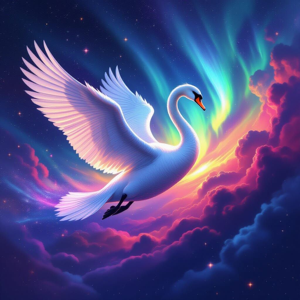 Swan Dragon Soaring Through a Cosmic Nebula