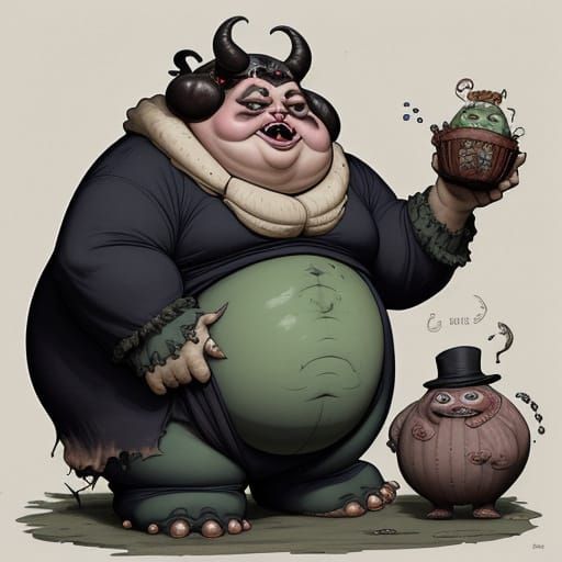 Obese Humanoid Monster with Gelatinous Face in Threadbare Co...