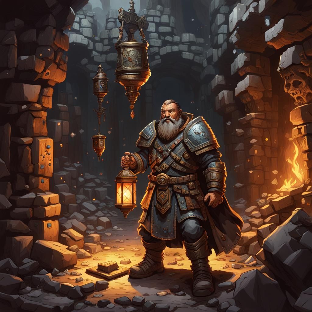 Dwarven Explorer in Ruined Throne Room