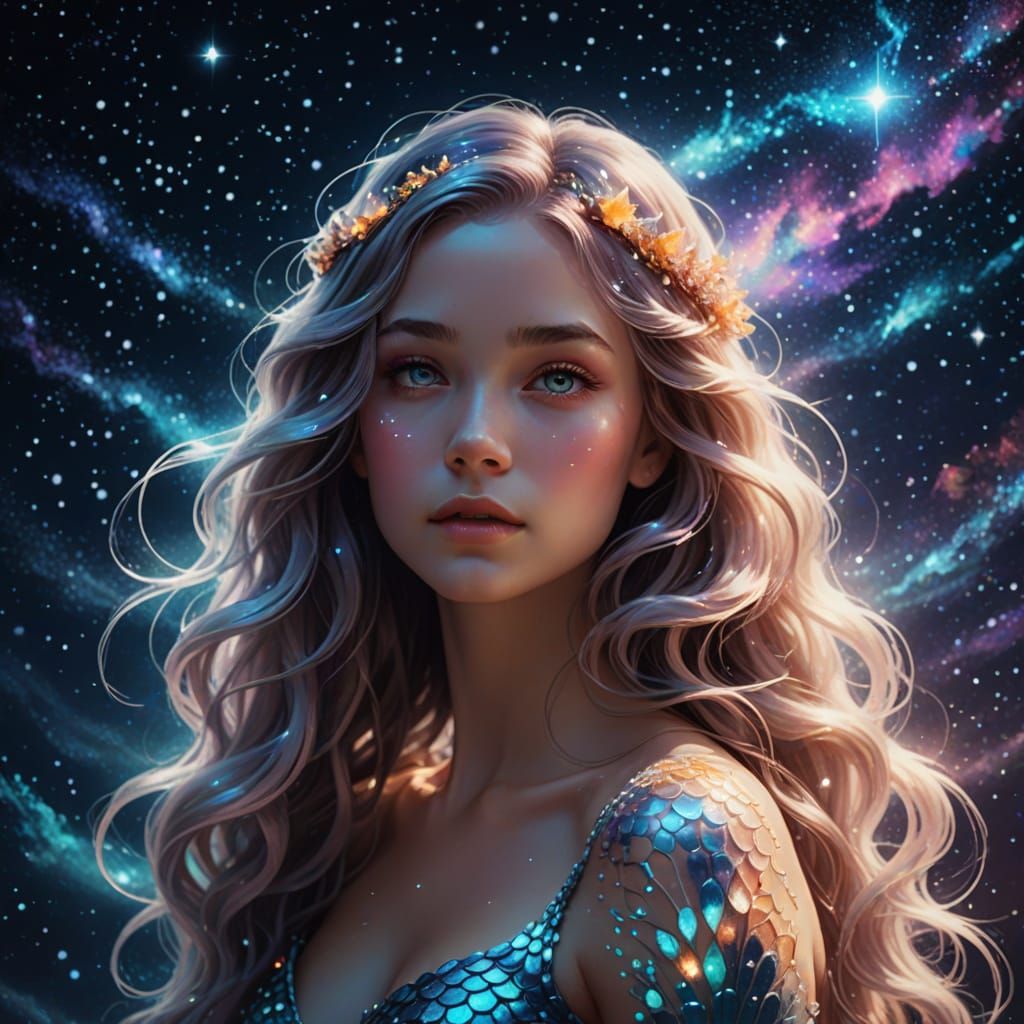 Ethereal Mermaid Portrait in Impressionist Style