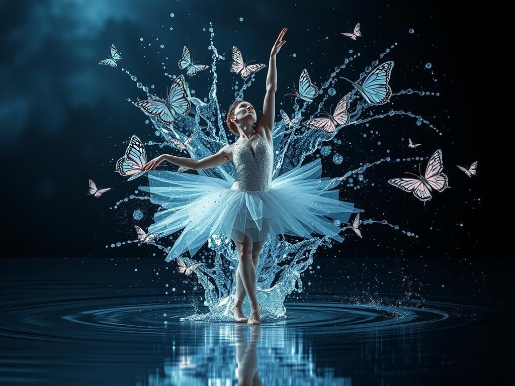 Opalescent Water Ballerina Dancing with Butterflies